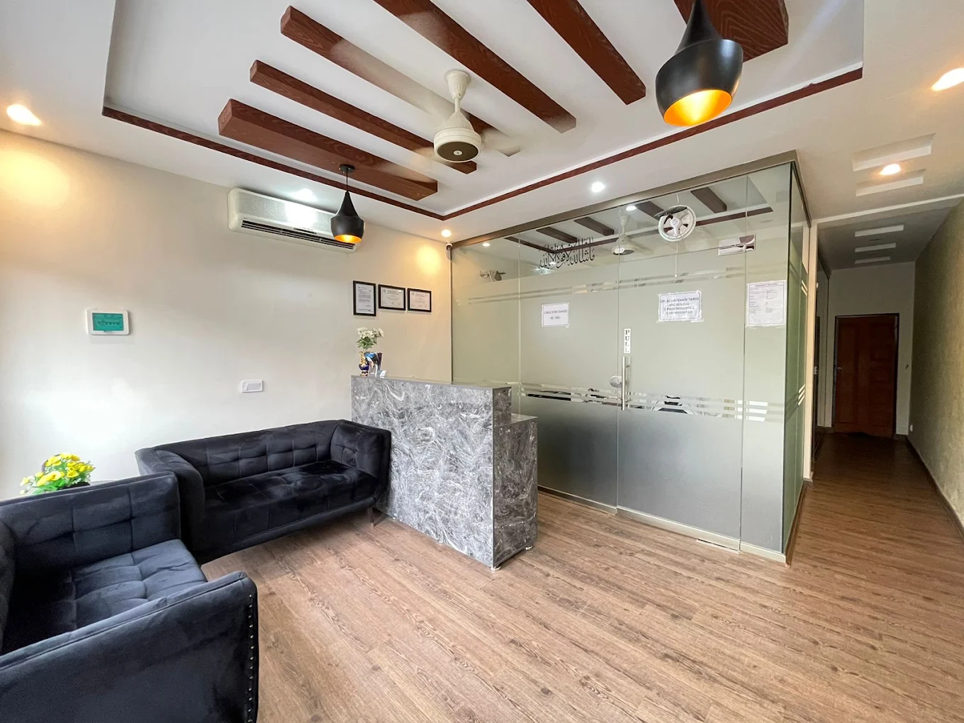 Reception and waiting lounge at Bright Smile Dental Aesthetics, Johar Town Lahore